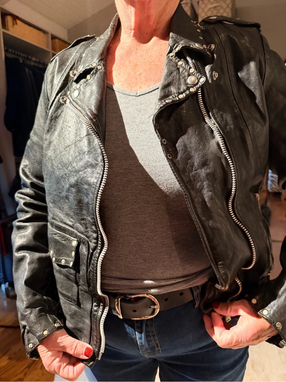 Golden Goose Black Leather Biker Jacket with Silver Hardware - Picture 5 of 13